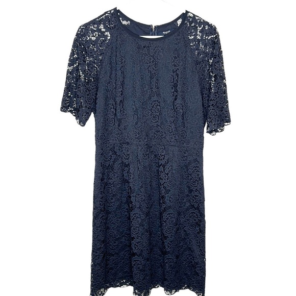 Madewell Womens Magnolia Lace Dress Size 8 Navy Blue Wedding Guest Classic Beach - Picture 3 of 9